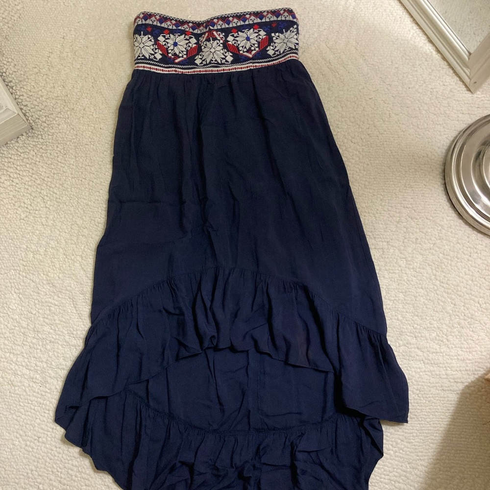 High low navy strapless dress!